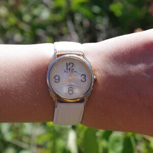 White Italian Leather Mother Of Pearl Emile Renaud Ladies Watch